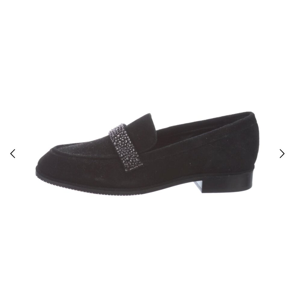 Stuart Weitzman Palmer Sleek Royale Suede Crystal Embellishments Loafers